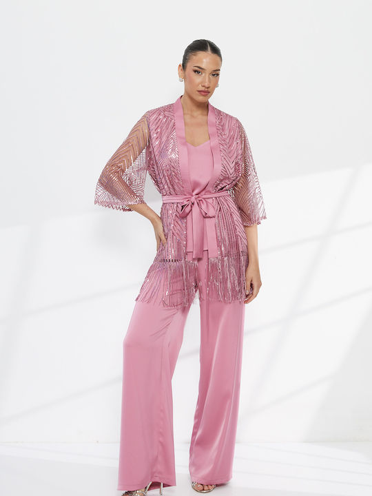 Women's Pink Set with Trousers with Sequins