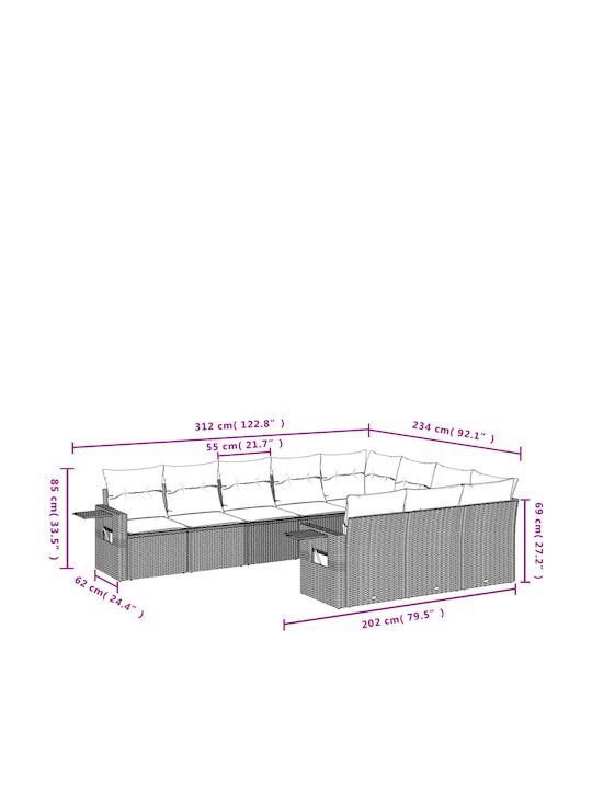 Canapea De Colț De Exterior Din Rattan Cu Perne 62x62x69cm