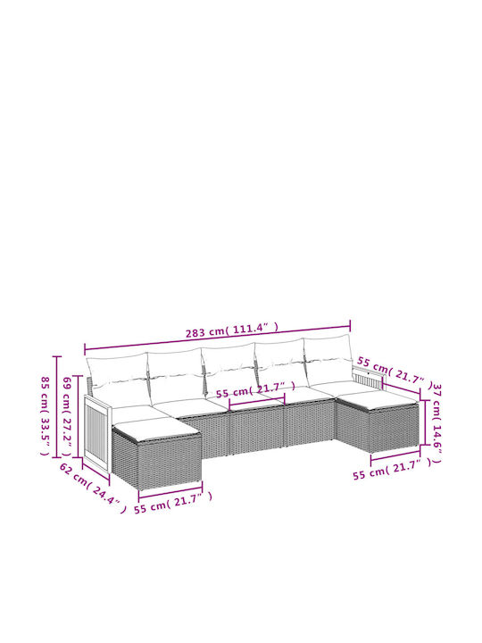 Outdoor Corner Rattan Sofa with Cushions 55x62x69cm