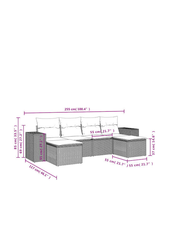Canapea De Colț De Exterior Din Rattan Cu Perne 55x62x69cm