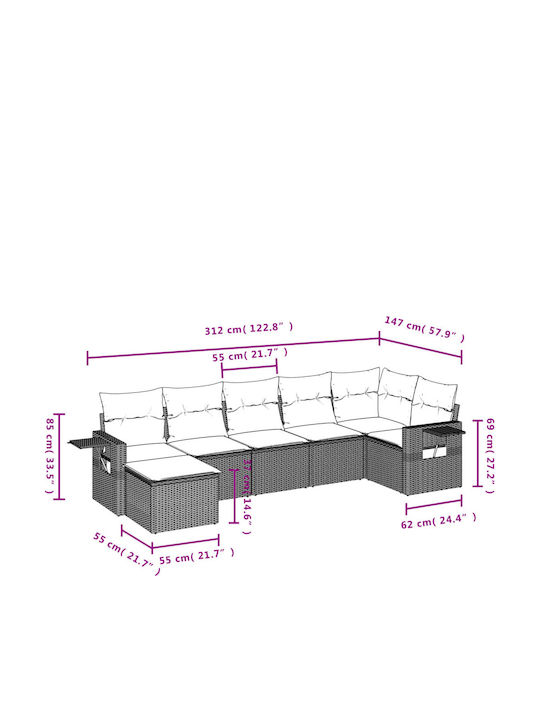 Canapea De Colț De Exterior Din Rattan Cu Perne 62x62x69cm