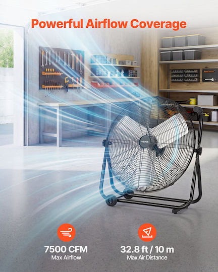Vevor JYLSFS24YCWWQEVXX001V2 Επαγγελματικός Ανεμιστήρας Δαπέδου Διαμέτρου 60.96cm