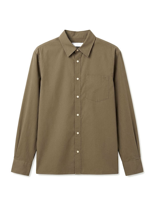 Poplin Long Sleeve Cotton Shirt in Regular Fit Khaki