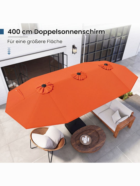 Professional Floor Parasol Metal Orange with Base and LED Lighting 4.05x4.05m NP13436DE-OR