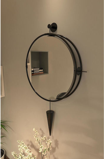 SteweHome Wall Mirror with Black Metallic Frame & LED Lighting Diameter 60cm