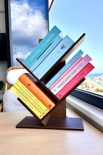 Stewehome Geometric Desktop Wooden Bookshelf Modern Design Brown 30x16x42 Cm