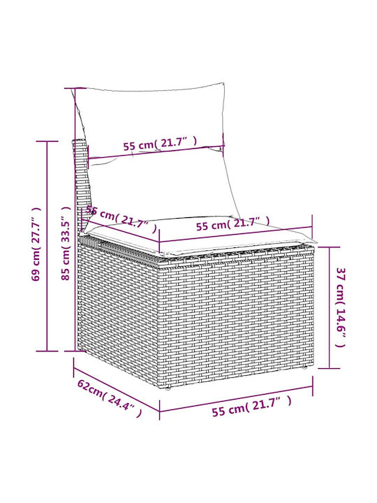 Three-Seater Outdoor Rattan Sofa With Cushions 55x62x69cm