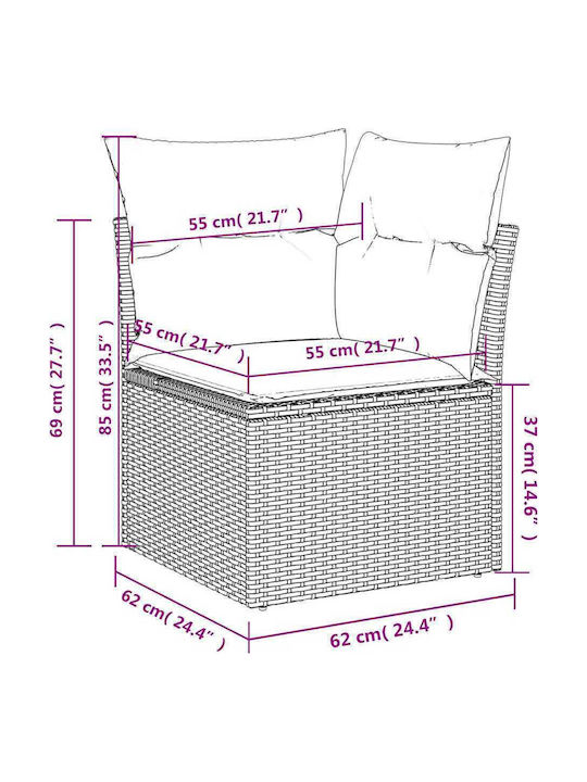 Outdoor Corner Sofa Rattan With Cushions 62x62x69cm