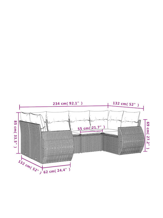 Outdoor Corner Rattan Sofa With Cushions 62x62x69cm