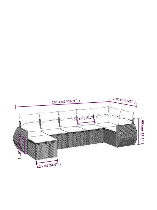 Outdoor Corner Sofa Rattan With Cushions 62x62x69cm
