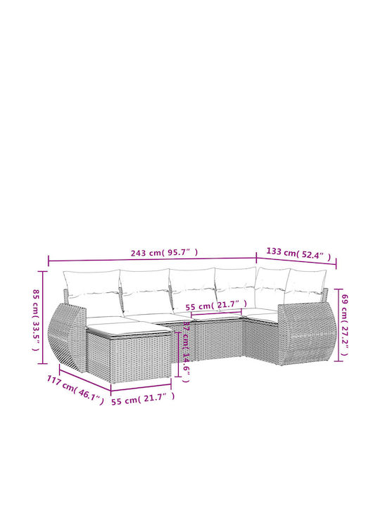 Outdoor Corner Sofa Rattan With Cushions 62x62x69cm