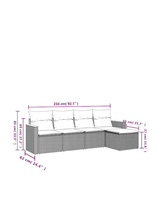 Canapea De Colț De Exterior Din Rattan Cu Perne 55x62x69cm