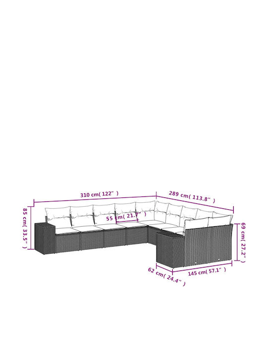 Outdoor Corner Sofa Rattan With Cushions 62x62x69cm