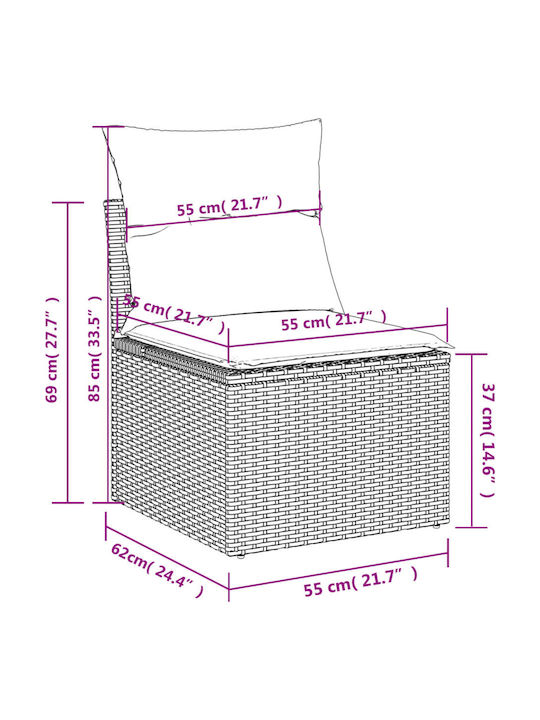 Outdoor Corner Rattan Sofa With Cushions 62x62x69cm