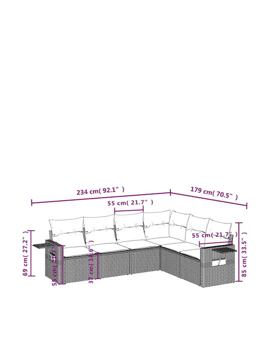 Ecksofa Outdoor Rattan mit Kissen 62x62x69cm