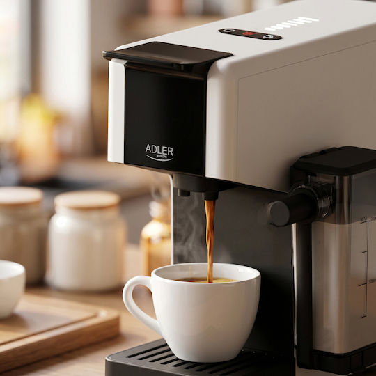 Adler Αυτόματη Μηχανή Espresso 1400W Πίεσης 20bar για Cappuccino Λευκή AD 4391