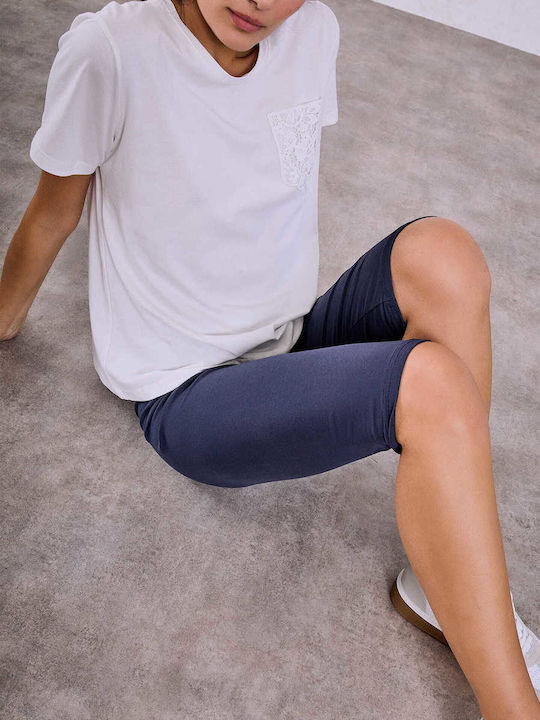 Celestino Leggings für Damen Capri Baumwolle Dunkelblau