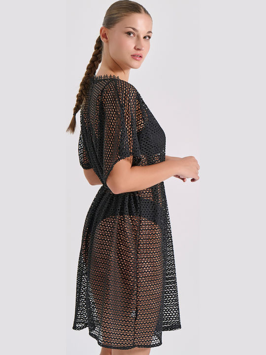 Milena by Paris Γυναικείο Κοντό Καφτάνι Παραλίας Μαύρο