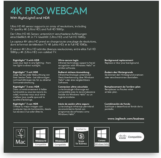 Logitech Brio Ultra HD Pro Web Camera 4K με Autofocus 960-001106