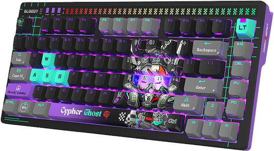 A4Tech Bloody A75 Cypher Ghost Gaming Tastatură Mecanică 75% cu Comutatoare Alpha Optical și Taste Iluminate (Engleză SUA) Multicolor