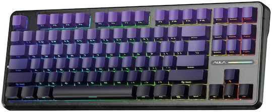 Aula F87 Pro Безжична Гейминг Механична Клавиатура Tenkeyless с GrayWood V4 Суичове и RGB Осветление (Английски US) Черна Лилава