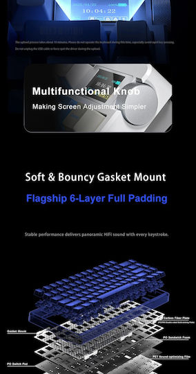 Aula Nova 75 Wireless Gaming Keyboard 75% with Custom Switches and RGB Lighting English US Gray