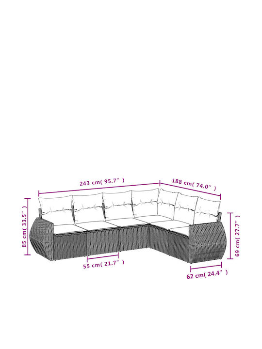 Canapea De Colț Pentru Exterior Din Rattan Cu Perne 62x62x69cm