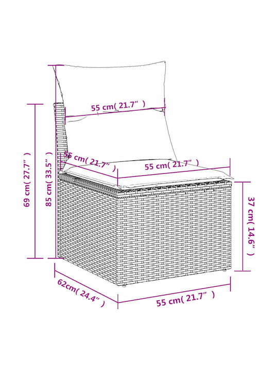 Ecksofa Outdoor Rattan mit Kissen 62x62x69cm