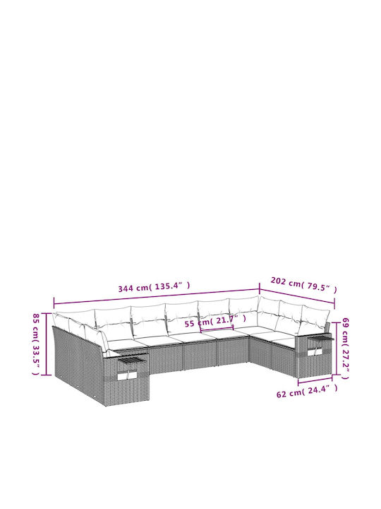 Ecksofa Outdoor Rattan mit Kissen 62x62x69cm