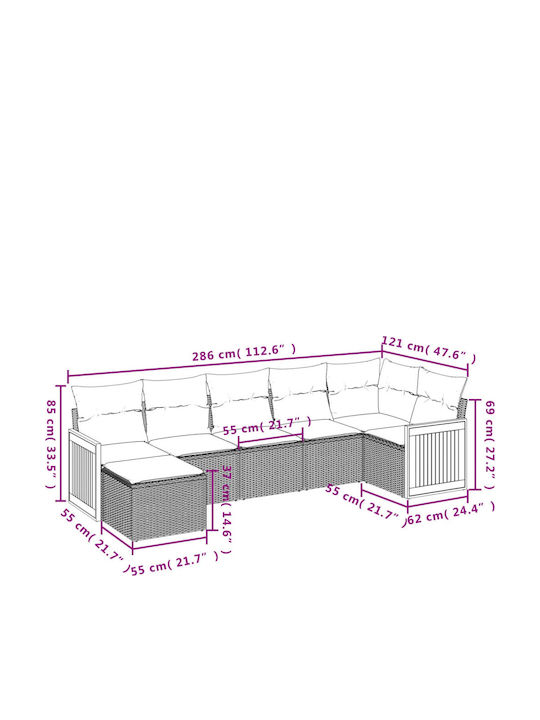 Outdoor Corner Rattan Sofa With Cushions 62x62x69cm