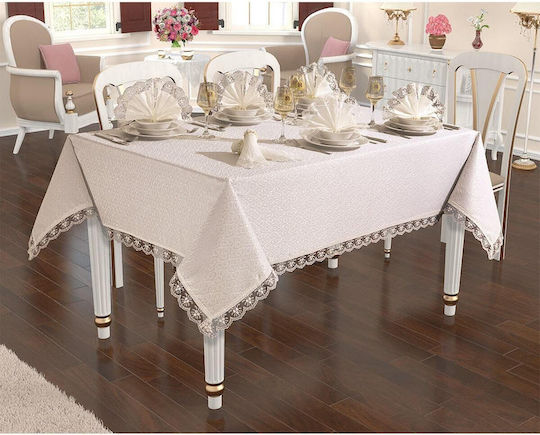 SteweHome Tischdecke Mit Spitze Set 13 Stück Beige 160x220cm