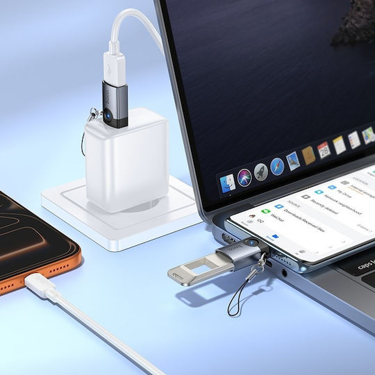 Hoco Converter USB-C Male to USB-A Female Gray 1 Piece