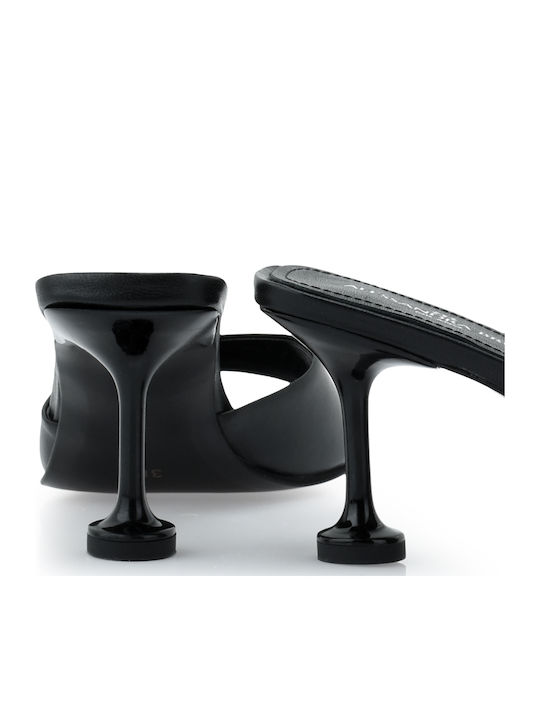 Leather Mules with Low Heel in Black Colour