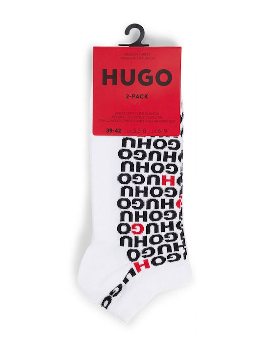 Мъжки чорапи Hugo 2бр. до глезена с бели букви 50520998-100 бели