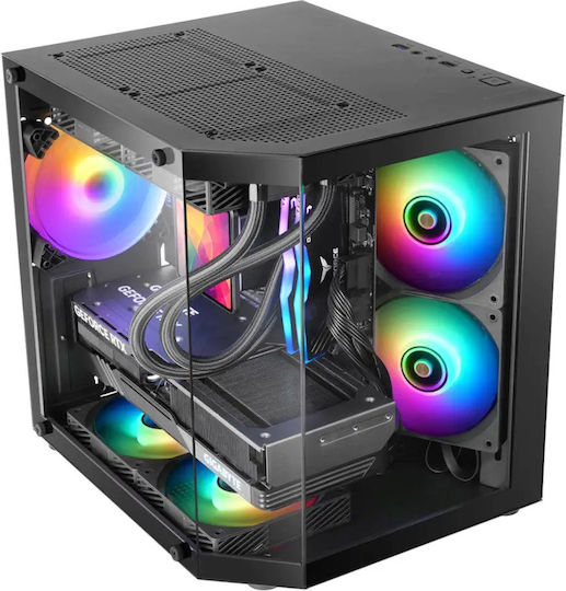 Tacens MARS MC-3TLITE Gaming Mini-Turm Computergehäuse mit Seitenfenster und ARGB-Beleuchtung Schwarz