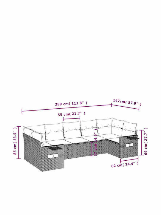 Ecksofa Outdoor Rattan mit Kissen 62x62x69cm