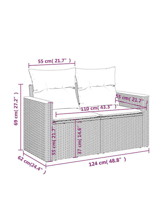 Outdoor Corner Rattan Sofa With Cushions 62x62x69cm