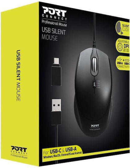 Port Designs Office Pro Silent Ενσύρματο Ποντίκι Μαύρο