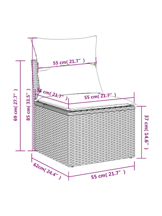 Outdoor Corner Rattan Sofa with Cushions 62x62x69cm