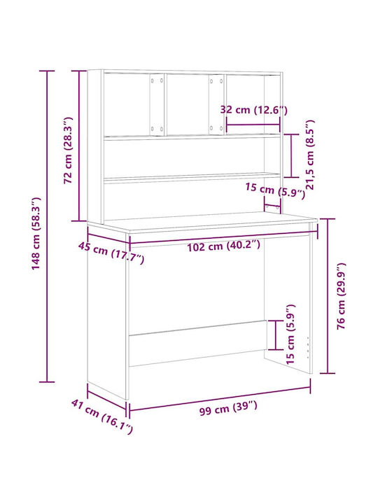 Wooden Desk with Bookcase Black Oak 102x45x148 cm