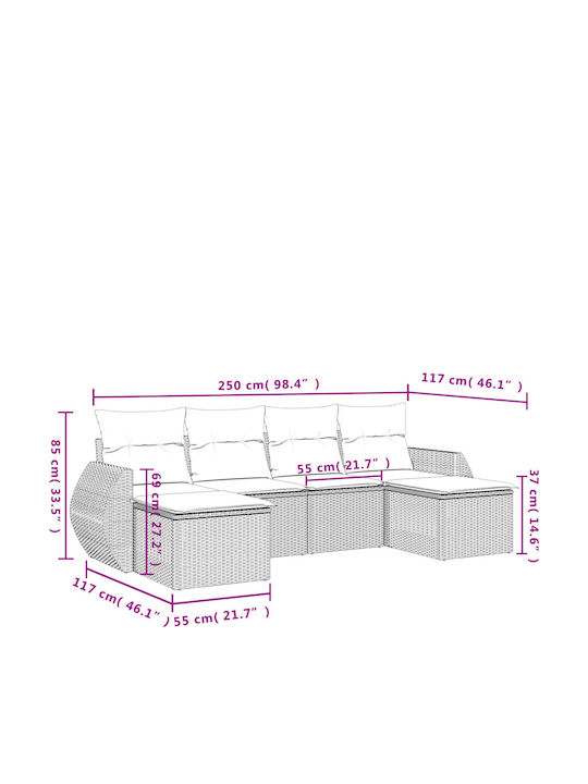 Corner Outdoor Sofa Rattan with Cushions 55x55x69cm