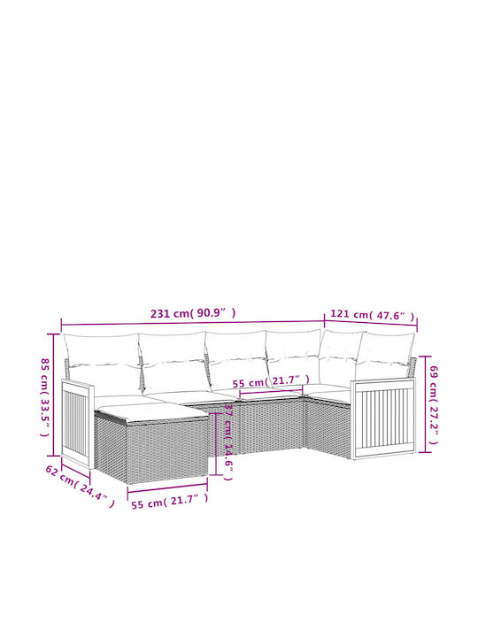 Canapea De Colț De Exterior Din Rattan Cu Perne 62x62x69cm