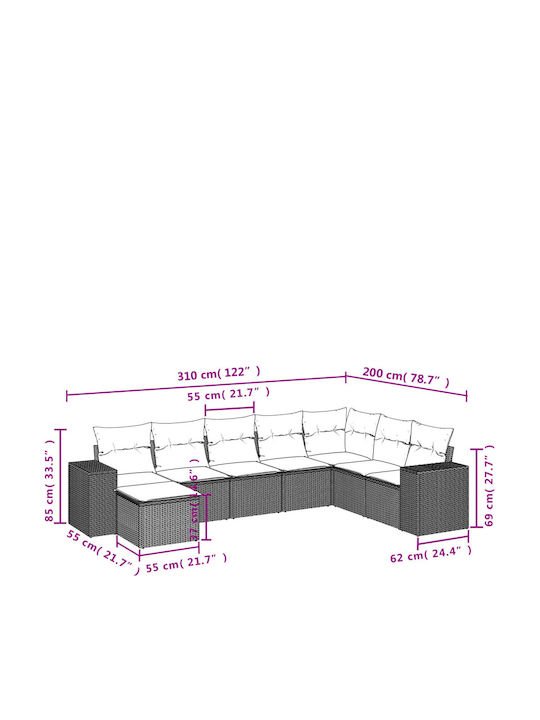 Outdoor Corner Sofa Rattan With Cushions 62x62x69cm
