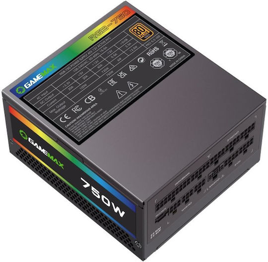 GameMax 750W Schwarzes Vollständig Modular 80 Plus Gold Netzteil für Computer (SAGMRGBPRO750ATX3)