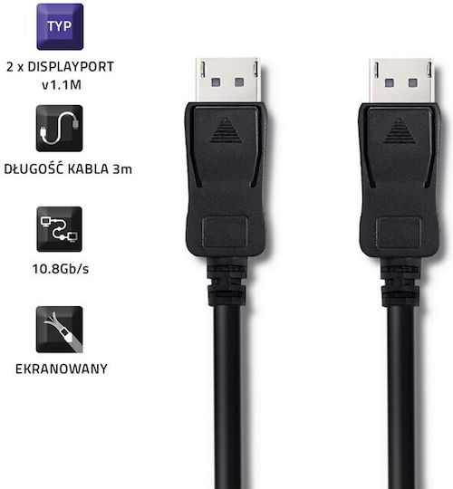 Qoltec Kabel DisplayPort-Stecker - DisplayPort-Stecker 3m Schwarz (50454)