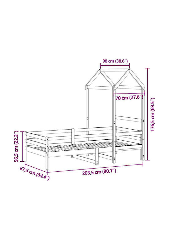 Kinderbett - Schlafsofa Einzeln mit Stauraum Braun für Matratze 80x200cm