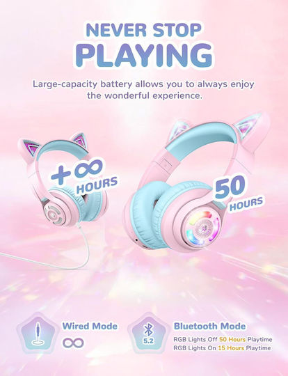 iClever BTH13 Căști Audio Wireless Bluetooth Over Ear de Copii cu 12 Ore Autonomie Roz