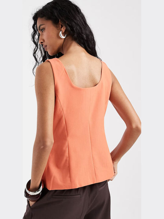 Damen Bluse Ärmellos Koralle
