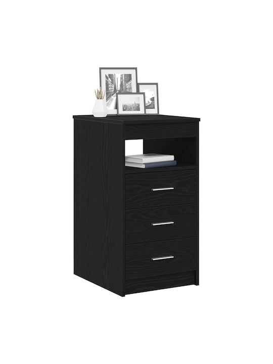 Comodă Dormitor Din Lemn Cu 3 Sertare Negru Stejar 40x50x76cm