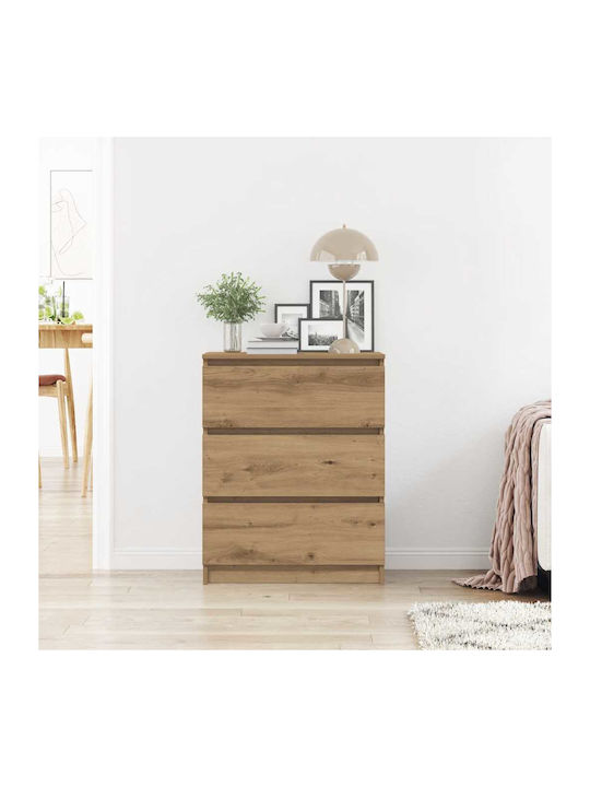 Comodă Dormitor Din Lemn Cu 3 Sertare Maro 60x35x76cm